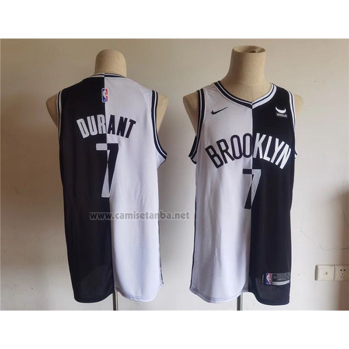 Camiseta Brooklyn Nets Kevin Durant #7 Split Negro Blanco
